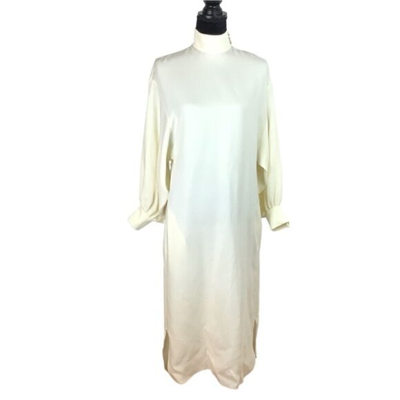 ST. JOHN SILK MINIMALIST BALLOON SLEEVES DRESS IN ALABASTER NWT - Picture 4 of 16